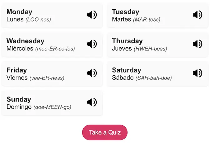 days of the week in spanish