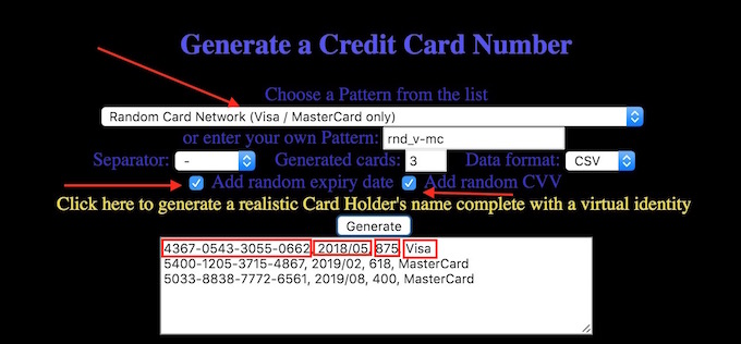 Free Fake Credit Card Numbers Generator Websites